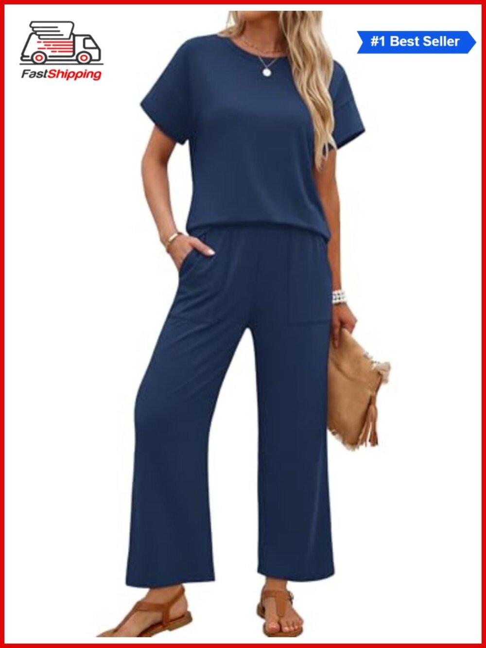 ✨ Sampeel Two Piece Set Cap Sleeve Top Wide Leg Pants Women's Loungewear
